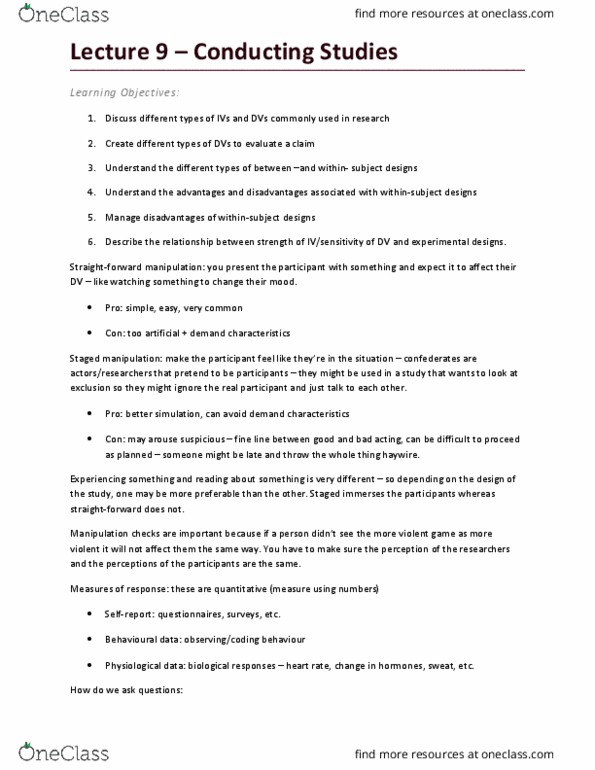 PSYC 217 Lecture Notes - Lecture 9: Semantic Differential, Likert Scale, Demand Characteristics thumbnail