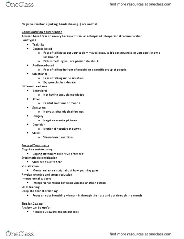 COMM 210 Lecture Notes - Lecture 1: Eye Contact, Communication Apprehension, Systematic Desensitization thumbnail