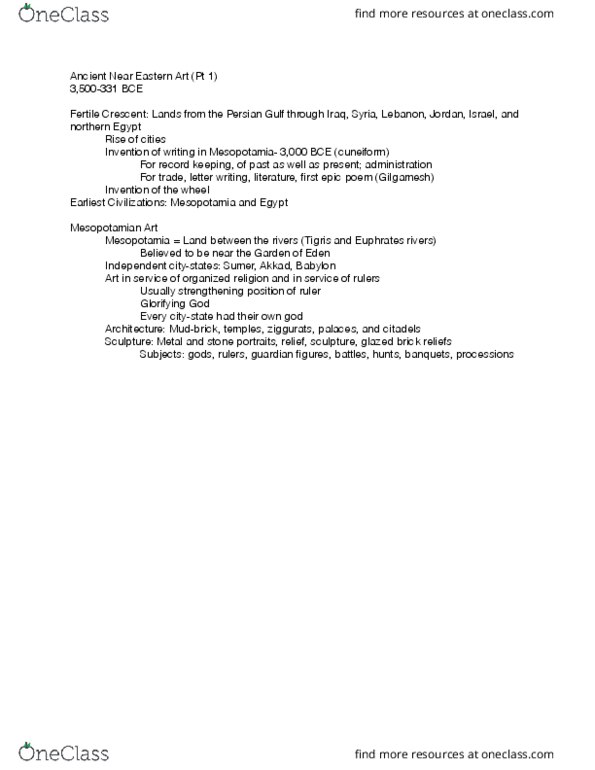 01:082:105 Lecture Notes - Lecture 3: Fertile Crescent, Mudbrick, Eshnunna thumbnail