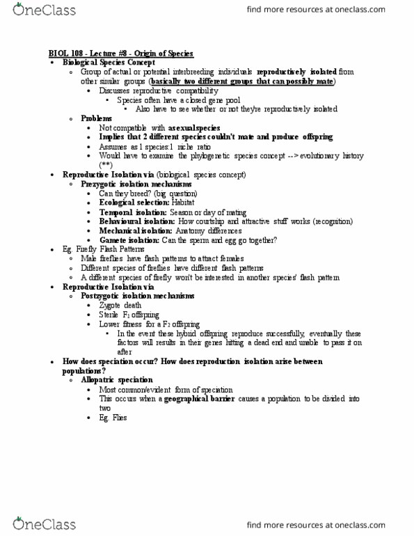 BIOL108 Lecture Notes - Lecture 8: Microevolution, Disruptive Selection, Genetic Drift thumbnail