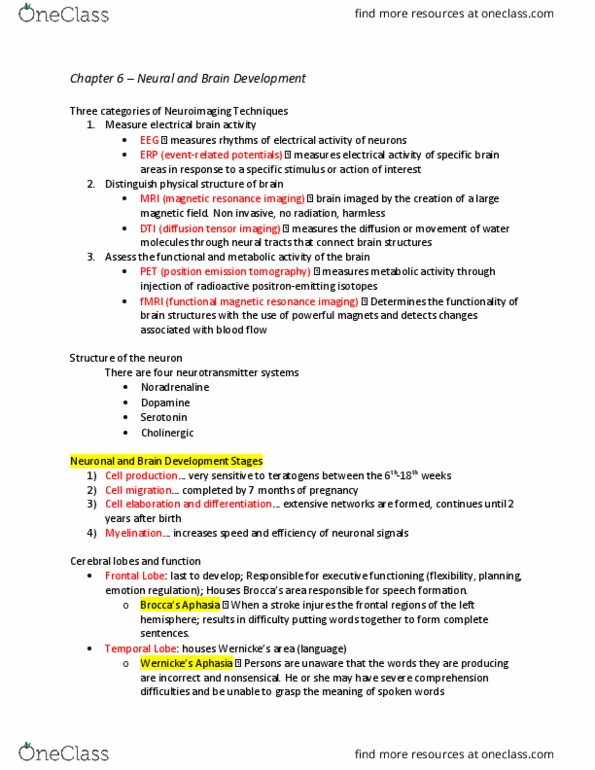 PSY 2105 Chapter Notes - Chapter 6: Cell Migration, Teratology, Cholinergic thumbnail