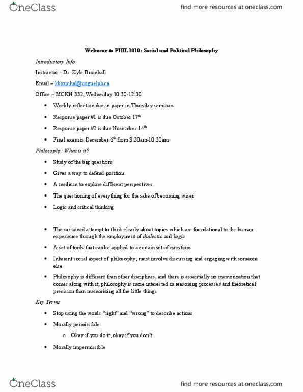 PHIL 1010 Lecture Notes - Lecture 1: Supererogation, Dialectic thumbnail