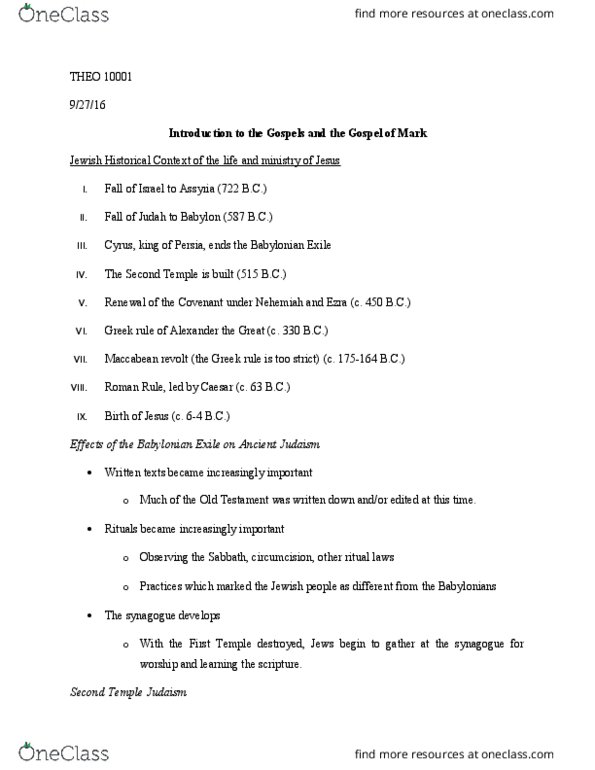 THEO10001 Lecture Notes - Lecture 11: Synoptic Gospels, Pharisees, Jesus Predicts His Betrayal thumbnail