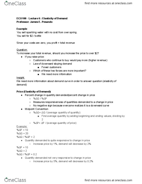 ECO101H1 Lecture 6: ECO100Y1 Lecture 6: ECO100 - Lecture 6 : Elasticity of Demand thumbnail