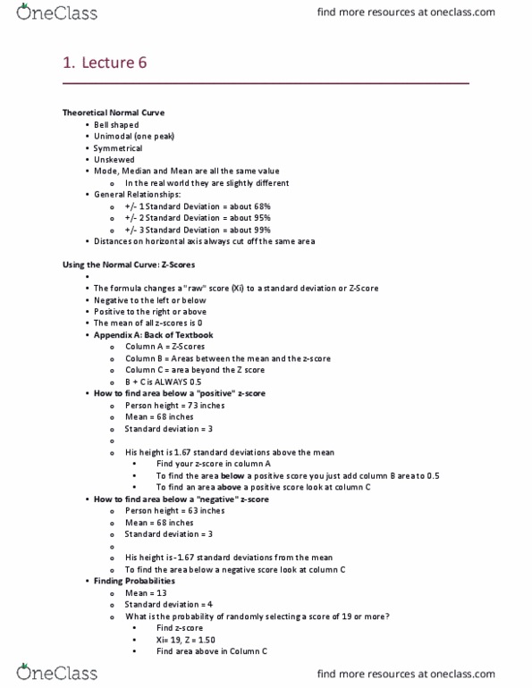 Sociology 2205A/B Lecture Notes - Lecture 6: Standard Score, Standard Deviation, Normal Distribution thumbnail