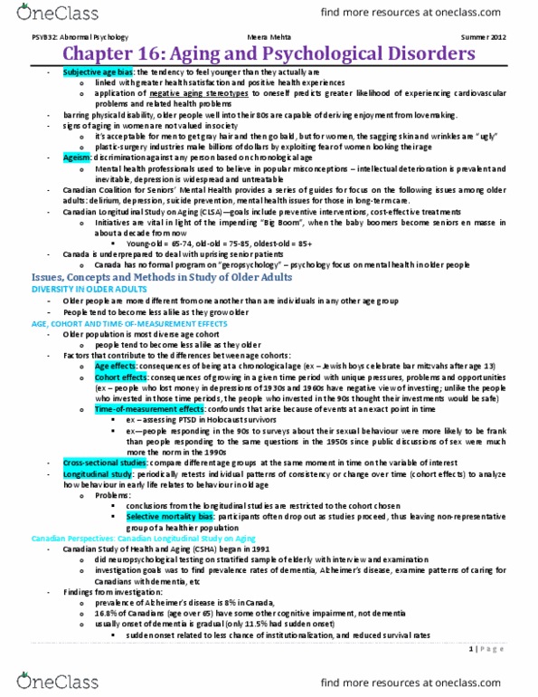 PSYB32H3 Chapter Notes - Chapter 16: Life Review, Intensify, Pressure Ulcer thumbnail