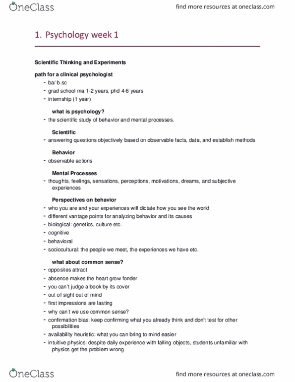 PSYC 1000 Lecture Notes - Lecture 1: Fetus, Confirmation Bias, Availability Heuristic thumbnail