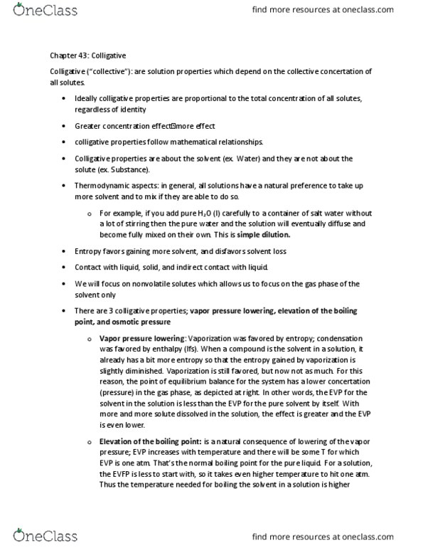 CHEM 202 Chapter Notes - Chapter 43: Gas Constant, Semipermeable Membrane, Osmosis thumbnail