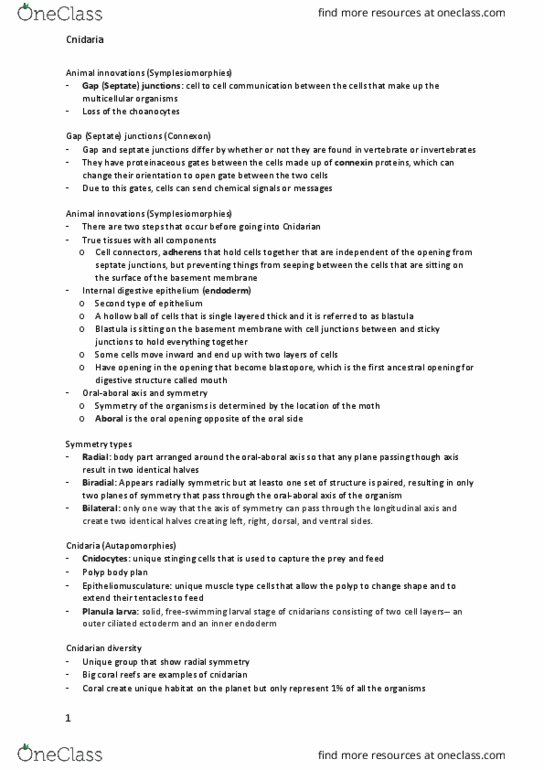 BIO 2135 Lecture Notes - Lecture 4: Obelia, Strobilation, Advantageous thumbnail