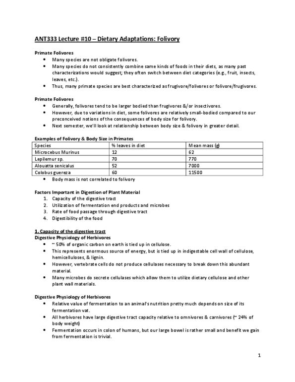 ANT333Y1 Lecture Notes - Lecture 10: Mouse Lemur, Spider Monkey, Common Chimpanzee thumbnail