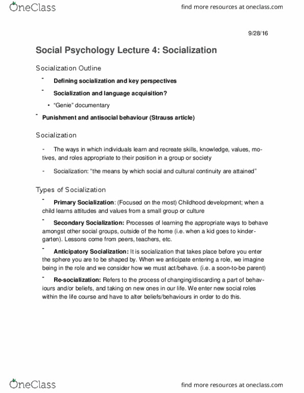 SOCPSY 1Z03 Lecture 4: Socialization thumbnail