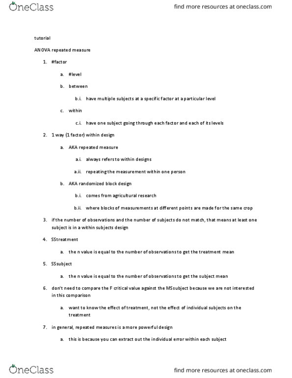 PSYC08H3 Lecture Notes - Lecture 10: Repeated Measures Design thumbnail