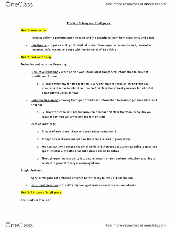 PSYCH 1F03 Lecture Notes - Lecture 5: Inductive Reasoning, Deductive Reasoning, Theory Of Multiple Intelligences thumbnail