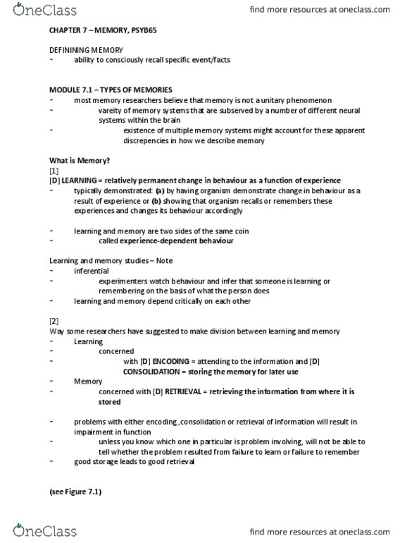 PSYB65H3 Chapter Notes - Chapter 7: Echoic Memory, Iconic Memory, Posterior Parietal Cortex thumbnail