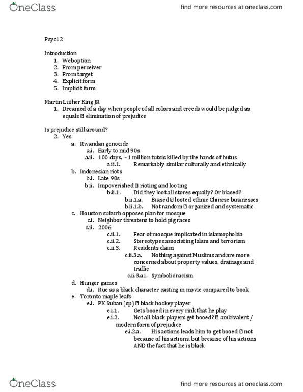 PSYC12H3 Lecture Notes - Lecture 1: Death Of Eric Garner, Islamophobia, Blackboard thumbnail