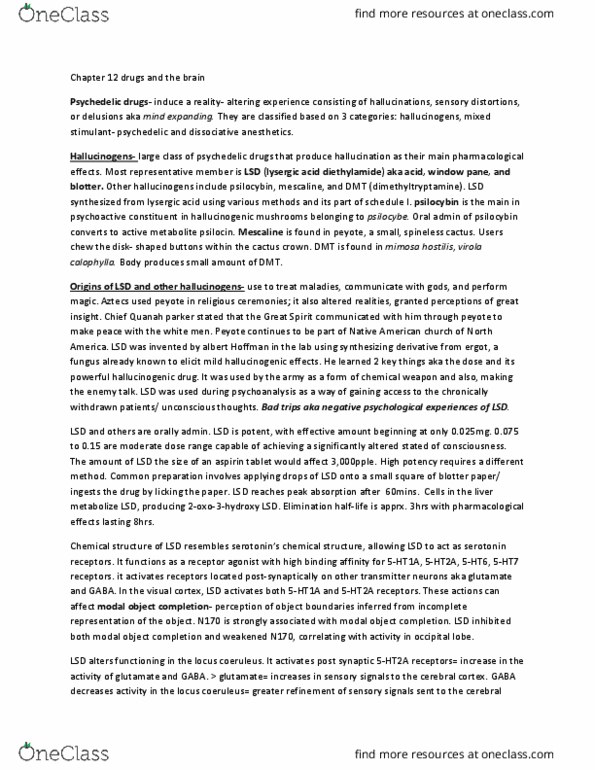 PSYC62H3 Chapter Notes - Chapter 12: Hallucinogen Persisting Perception Disorder, Mimosa Tenuiflora, Locus Coeruleus thumbnail