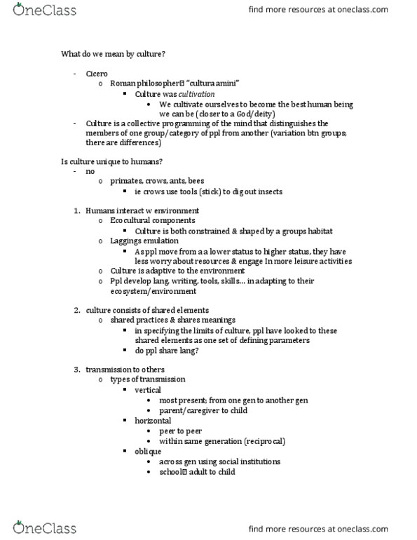 PSYC14H3 Lecture Notes - Lecture 1: Enculturation, Acculturation, Normal Distribution thumbnail