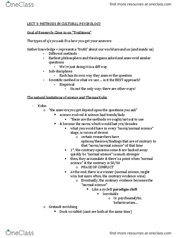 PSYC14H3 Lecture Notes - Lecture 3: Thomas Kuhn, Paradigm Shift, Normal Science thumbnail