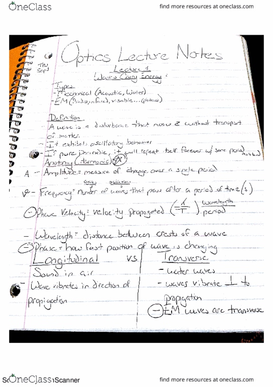 OPT 101 Lecture 1: Optics Lecture Notes thumbnail