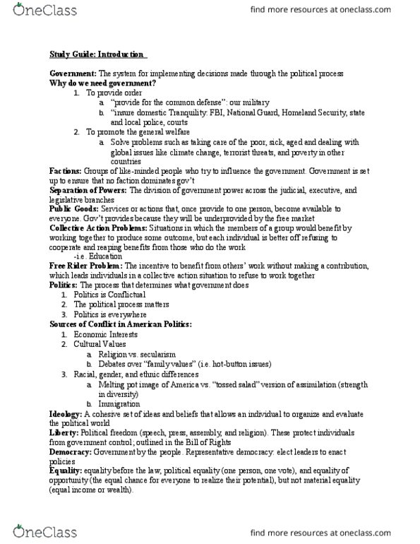 POLS 1101 Lecture Notes - Lecture 1: Melting Pot, Terrorist Threats, Representative Democracy thumbnail