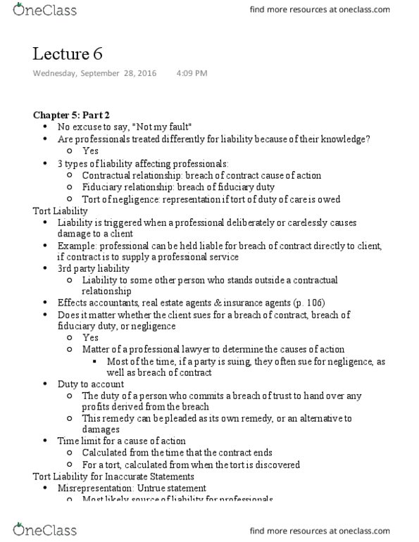 BU231 Lecture Notes - Lecture 6: Fiduciary, Punitive Damages, Billable Hours thumbnail