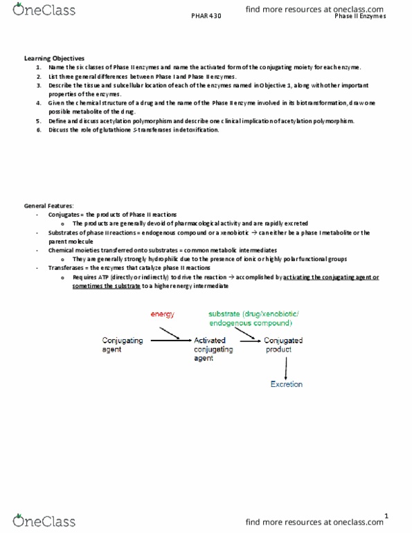 PHAR 430 Lecture 3: 3. Phase II Enzymes thumbnail