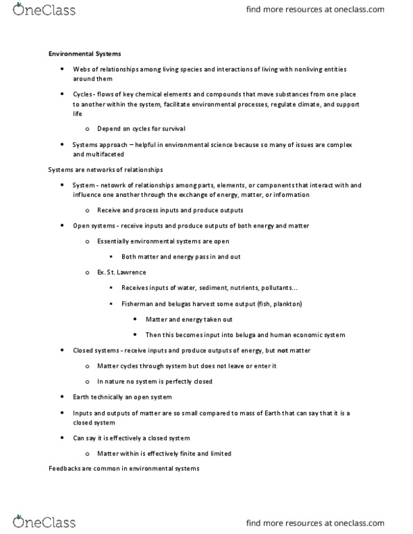 ENV100H1 Chapter Notes - Chapter 4: Feedback, Negative Feedback, Systems Theory thumbnail