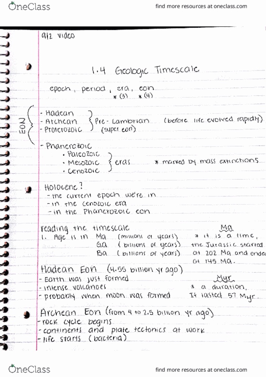 GEOG 203 Lecture Notes - Lecture 3: Phanerozoic, Hadean, Archean thumbnail