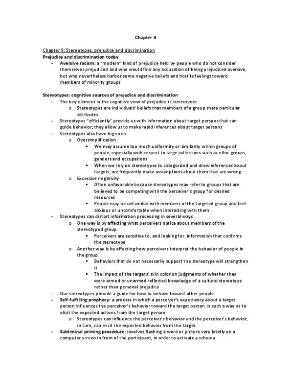 Psychology 2070A/B Chapter Notes -Ambivalent Sexism, In-Group Favoritism, Mass Media thumbnail