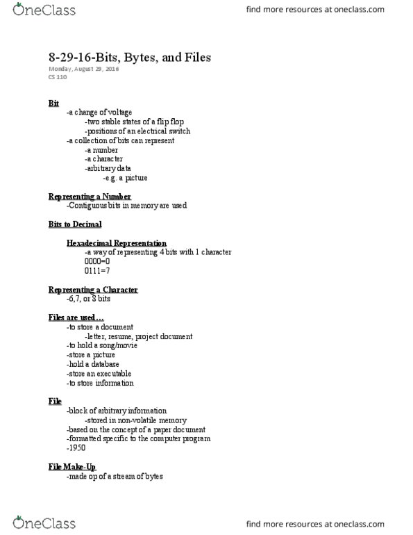 CS 110 Lecture 4: 8-29-16-Bits, Bytes, and Files thumbnail