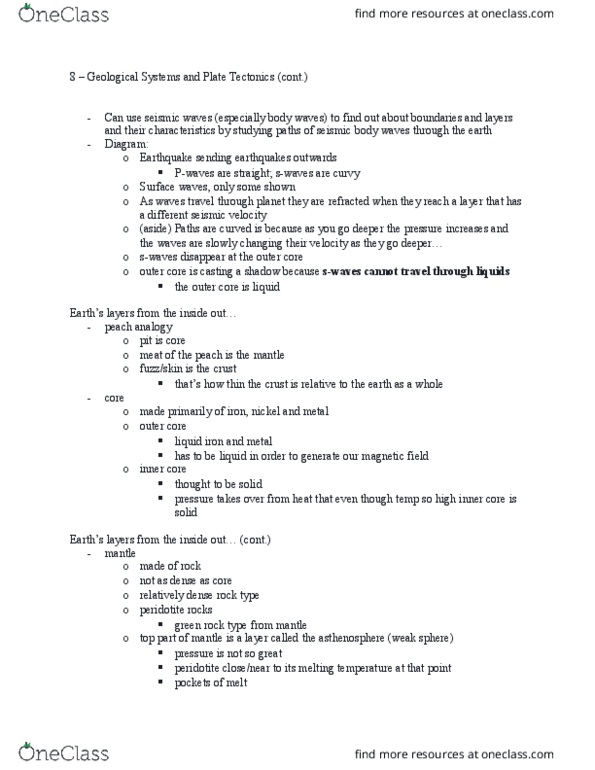 ENV100H1 Lecture Notes - Lecture 8: Mantle Convection, Oceanic Crust, Peridotite thumbnail