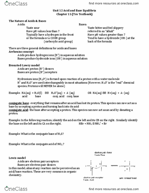 CHEM 103 Lecture Notes - Lecture 11: Acetic Acid, Conjugate Acid, Acid Strength thumbnail