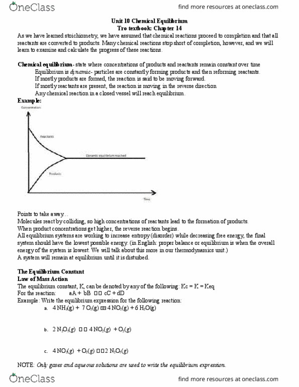 CHEM 103 Lecture Notes - Lecture 6: Chemical Equilibrium, Nitrosyl Chloride, Reaction Quotient thumbnail