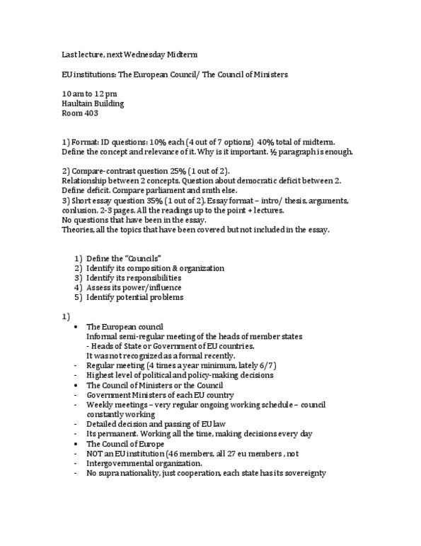 POL207Y1 Lecture Notes - Lecture 11: European Union Legislative Procedure, Common Foreign And Security Policy, Nash Country Weekly thumbnail