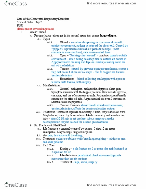 NURS 371 Lecture Notes - Lecture 3: Rib Fracture, Subcutaneous Emphysema, Chest Tube thumbnail