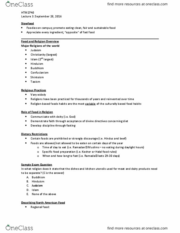 HTM 2740 Lecture Notes - Lecture 3: Shinto thumbnail