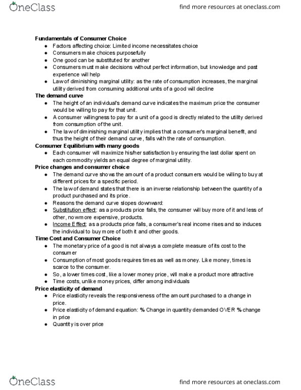 ECON 101 Lecture Notes - Lecture 10: Demand Curve, Marginal Utility thumbnail