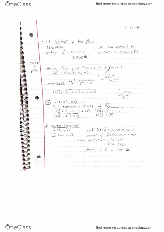 MAT 214 Lecture Notes - Lecture 1: Unit Vector thumbnail