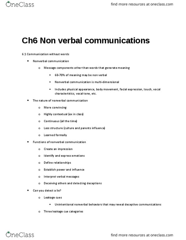 HSS 2102 Lecture Notes - Lecture 7: Nonverbal Communication, Facial Expression, Color Temperature thumbnail