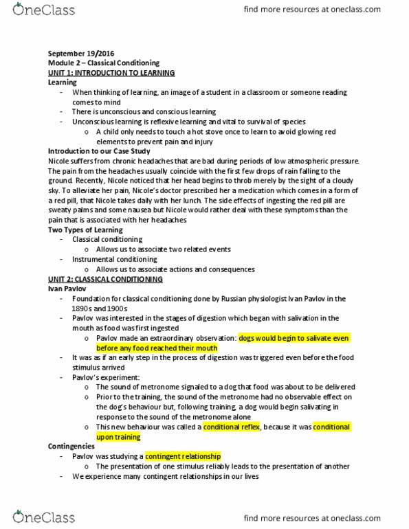 PSYCH 1X03 Lecture Notes - Lecture 3: Classical Conditioning, Grazing Antelope, Conditioned Taste Aversion thumbnail