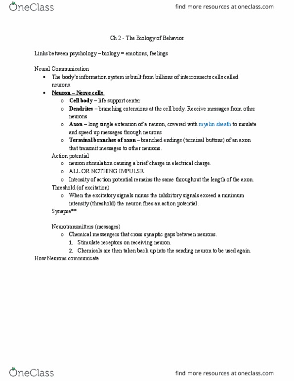 PSYC 201 Lecture Notes - Lecture 3: Peripheral Nervous System, Autonomic Nervous System, Pituitary Gland thumbnail