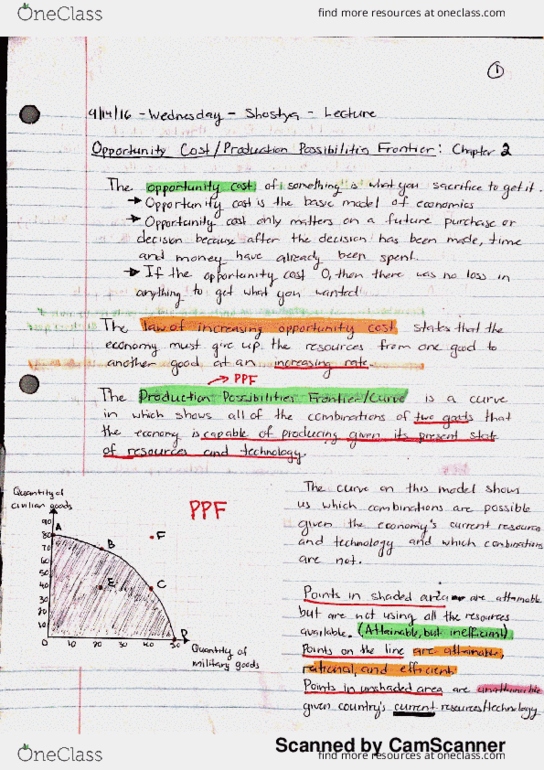 ECO 105 Lecture 3: Opportunity Cost/PPF (Chpt. 2) - 9/14 thumbnail