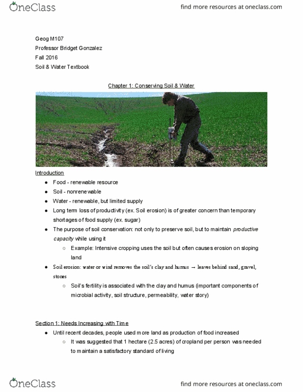 GEOG M107 Chapter Notes - Chapter 1: Natural Resources Conservation Service, Soil Conservation, Row Crop thumbnail