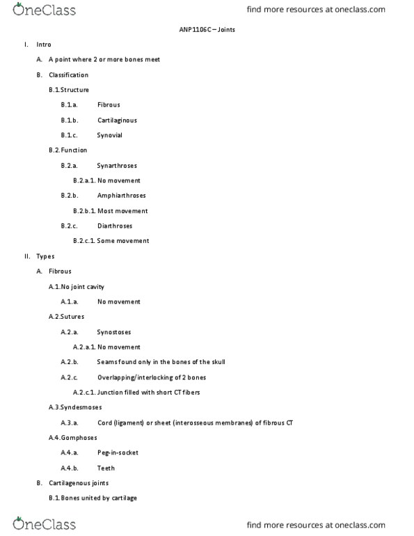 ANP 1106 Lecture Notes - Lecture 4: Pubic Symphysis, Synovial Fluid, Joint Capsule thumbnail