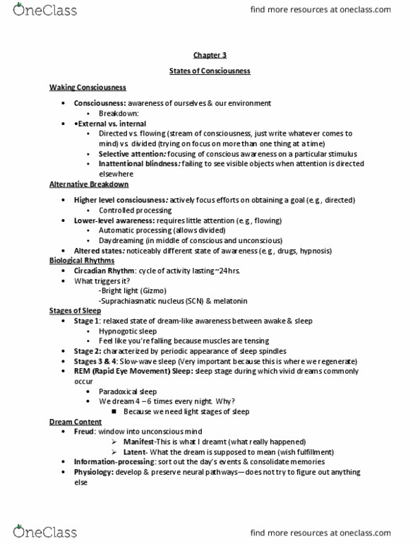 PSY 2012 Lecture Notes - Lecture 3: Suprachiasmatic Nucleus, Sleep Spindle, Inattentional Blindness thumbnail