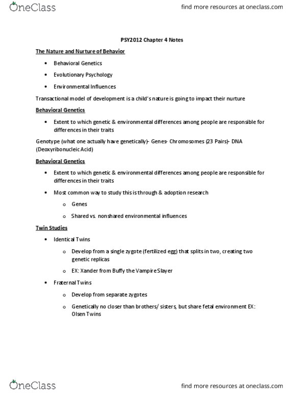 PSY 2012 Lecture Notes - Lecture 4: Xander Harris, Stress Management, Zygote thumbnail