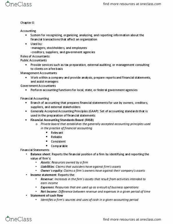 BUS 100 Lecture Notes - Lecture 8: Financial Accounting Standards Board, Tax Preparation In The United States, Financial Statement thumbnail