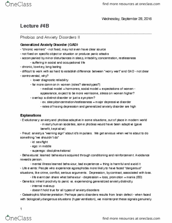 HLTHAGE 1CC3 Lecture Notes - Lecture 8: Generalized Anxiety Disorder, Social Anxiety Disorder, Anxiety Disorder thumbnail