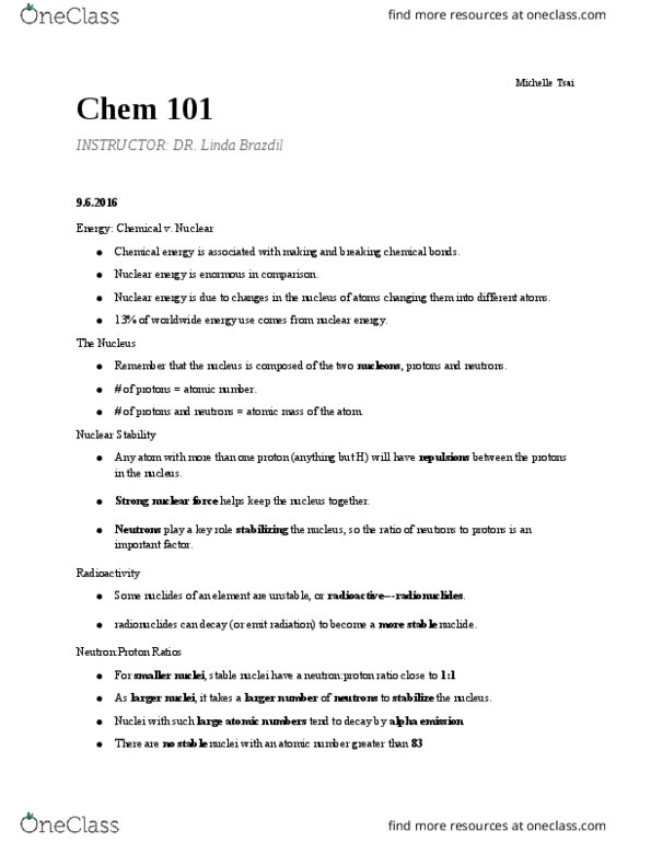 CHEM 101 Lecture Notes - Lecture 3: Alpha Decay, Gamma Ray, Atomic Orbital thumbnail