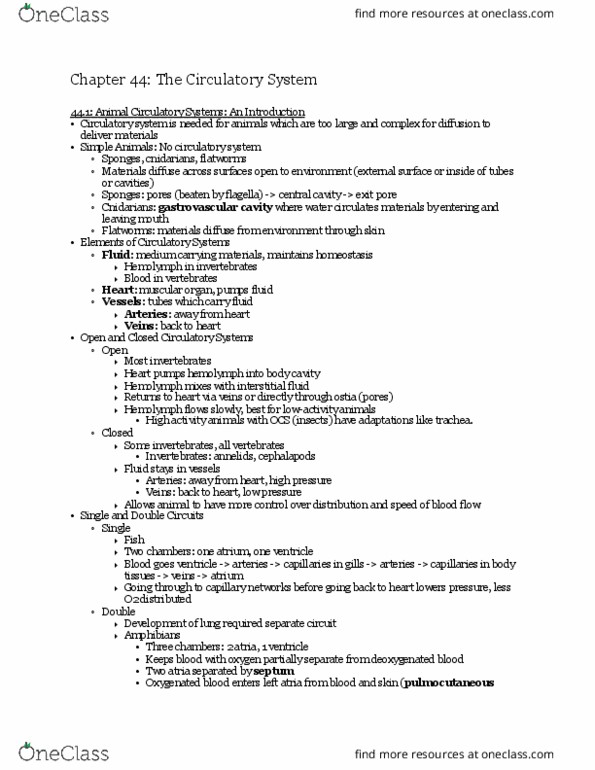 BIOL BC 1500x Chapter Notes - Chapter 44: Gastrovascular Cavity, Hemolymph, B Cell thumbnail